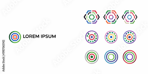 Colorful geometric target icons and placeholder text on a white background
