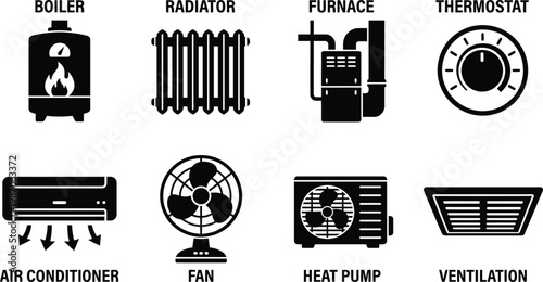 Residential Heating and Cooling System Vector Graphics