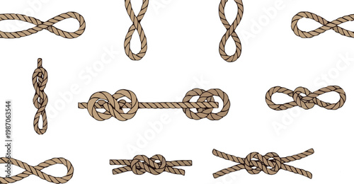 Brown Rope Knots and Twists on White Background vector nautical
