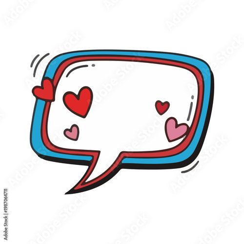 Comic Speech Bubble with Love Hearts Illustration