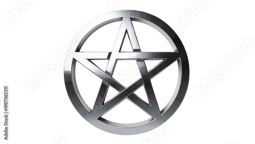 Konstfotografi Polished silver pentagram symbol, isolated on transparent background
