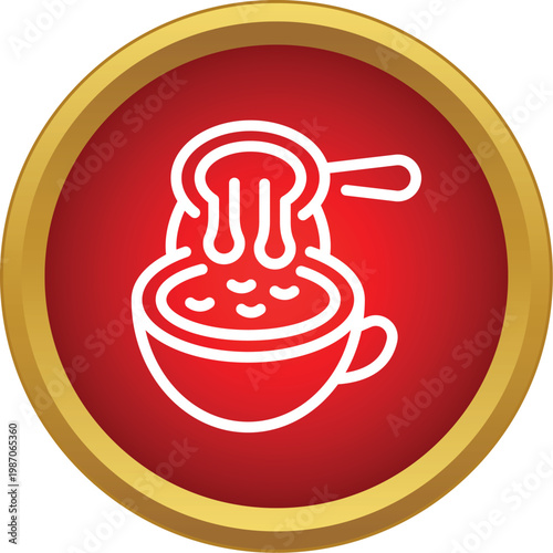 White line drawing of coffee pouring from a cezve into a cup on a red background