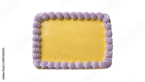 Φωτογραφία Rectangular yellow cake with purple frosting border, isolated on transparent bac