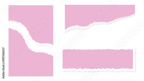 Set of Pink Torn Paper Strips and Ripped Edges on Transparent Background, Art & Illustration