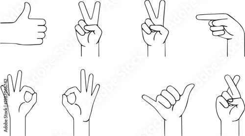 Outline Drawings of Hand Gestures and Signals vector illustration