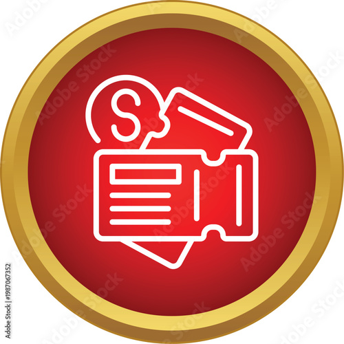 Icon showing tickets, a credit card, and a coin, representing booking and payment