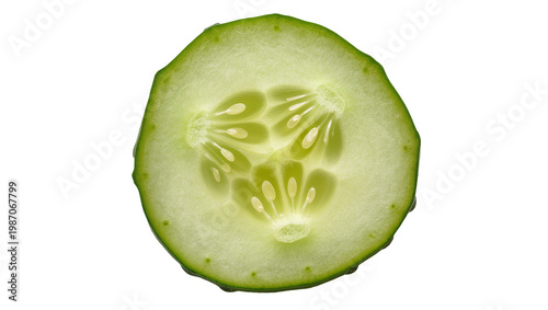 Foto Fresh green cucumber slice with visible seeds, isolated on transparent backgroun