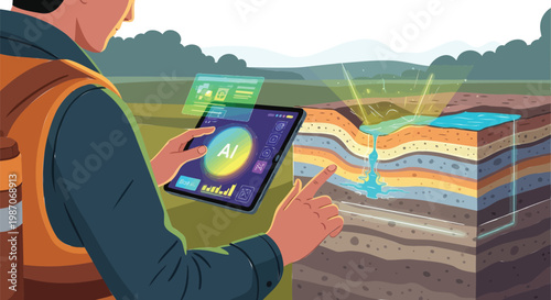 AI Technology Analyzing Underground Layers Geology Data Visualization Illustration