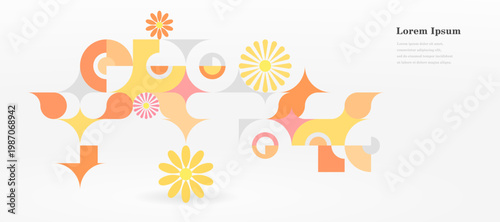 幾何学 抽象 サークル 花 レトロ 背景