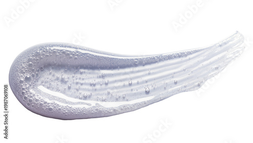 Foto Clear gel cosmetic smear with tiny air bubbles, isolated on transparent backgrou