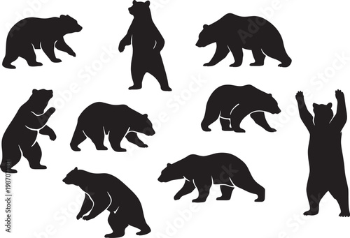 Heavy excavator silhouette set, industrial construction machinery icons, 6 vector digging equipment illustrations for civil engineering projects