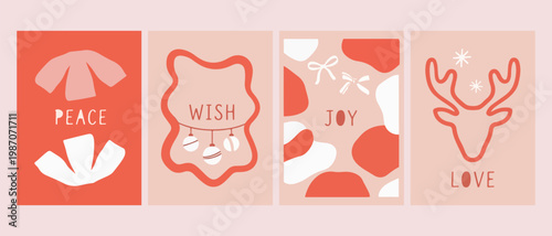 abstract holiday shapes with joy and wish text, minimalist festive vector illustration, modern decorative graphic design, creative wavy lines and organic forms, aesthetic seasonal greeting art, flat d