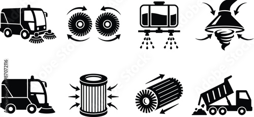 Street Sweeper and Municipal Cleaning Equipment Icons