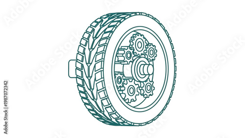 Mechanical Gear Wheel with Chain Illustration.