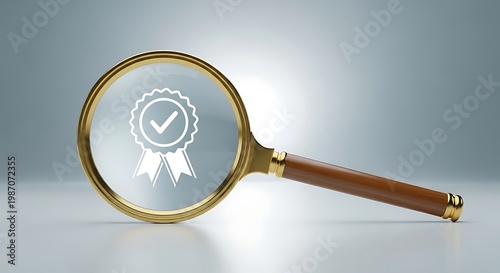 A Magnifying Glass Revealing a Certificate with a Check Mark, Symbolizing Verification and Approval in a Corporate Setting