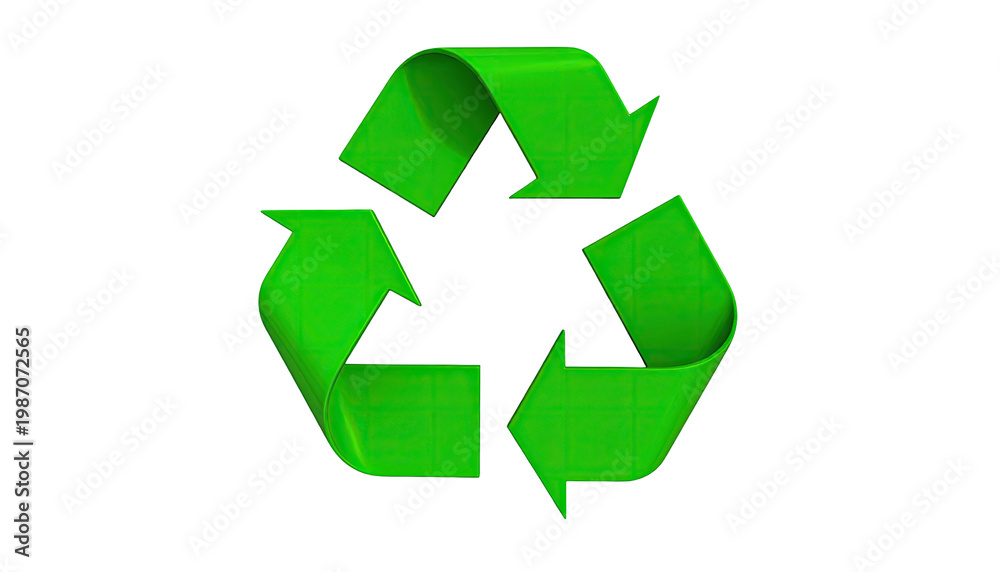 Fototapeta premium Bright green recycling symbol, composed of three arrows, on black