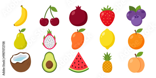 Set of Colorful Fresh Fruit Icons