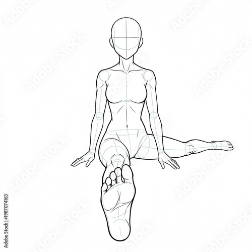 Anime girl front split stretch extreme foreshortening dummy base.