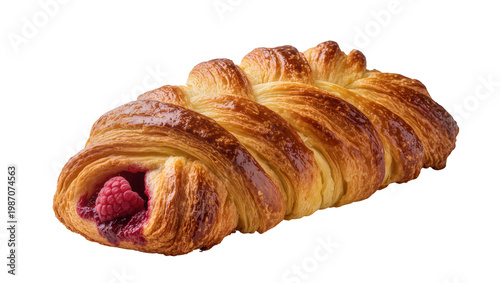 Golden brown raspberry danish pastry with flaky layers, isolated on transparent background