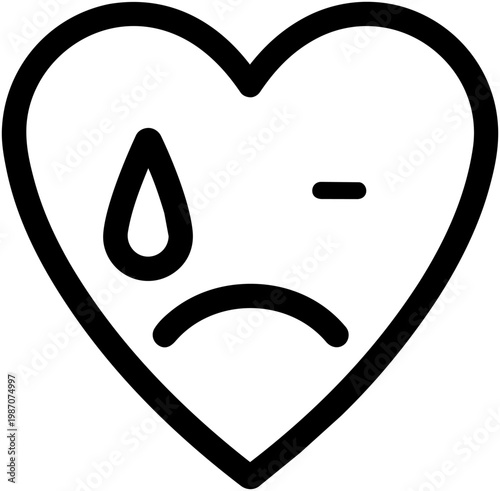 Crying heart vector icon, emotional pain and mental health concept illustration