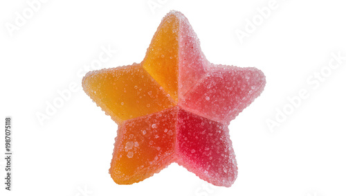 Fotografie Two-toned star-shaped gummy candy covered in sugar, isolated on transparent back