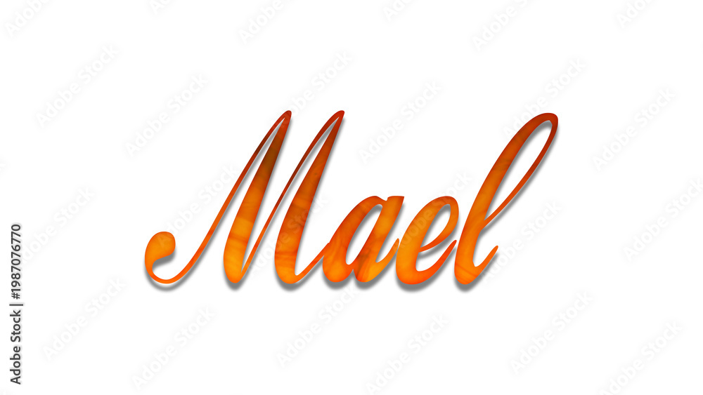 Fototapeta premium 3D fire text effect of name Mael on white background.