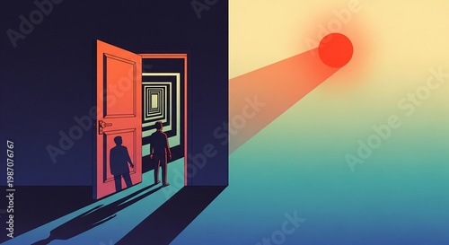 Wallpaper Mural People walk through an open door into a bright Business career concept hallway Torontodigital.ca