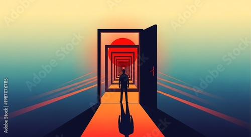 Wallpaper Mural Man walks through open door into Business & career concept corridor with briefcase Torontodigital.ca