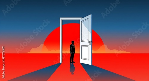 Wallpaper Mural Business career concept illustration of man standing in open door to new opportunities Torontodigital.ca