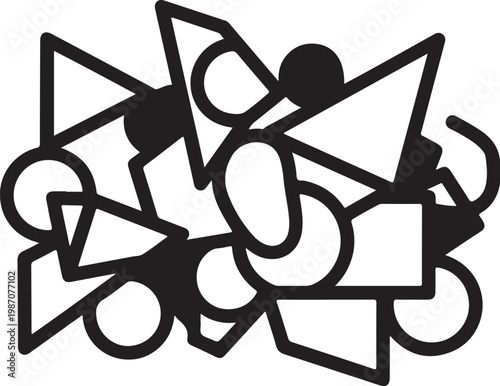 Geometric shapes, abstract icons, black and white vector graphics, modern design elements