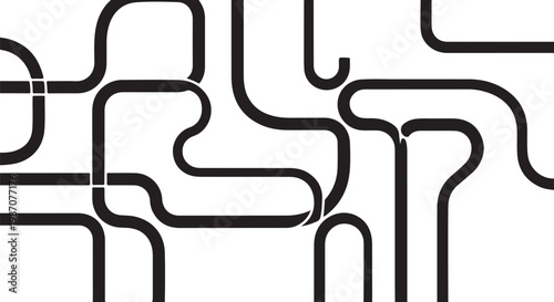 Black, swirling lines, abstract connections, maze pattern, vector graphic
