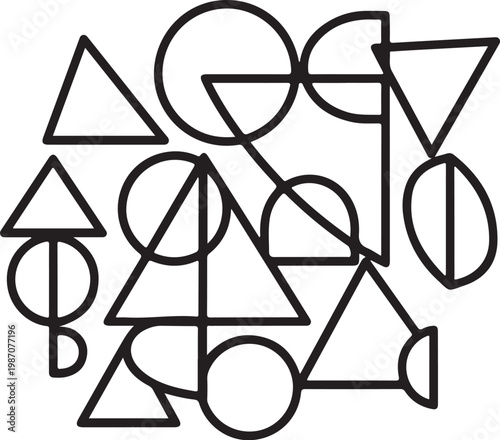 Geometric shapes, black line icons, abstract symbols, vector graphics