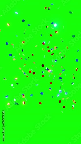 Colorful circle confetti burst overlay on black background included green screen and alpha matte
