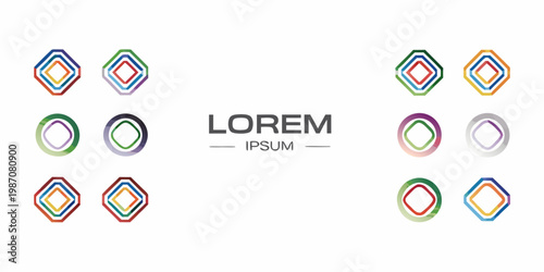 Abstract geometric logo designs with colorful overlapping diamond and oval shapes