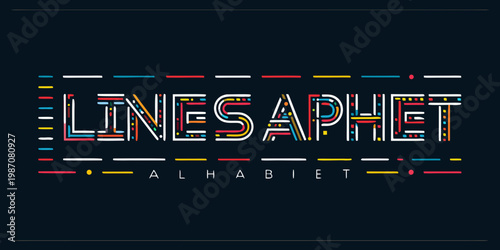 Colorful typographic design spelling lines aphet alphabet with geometric lines