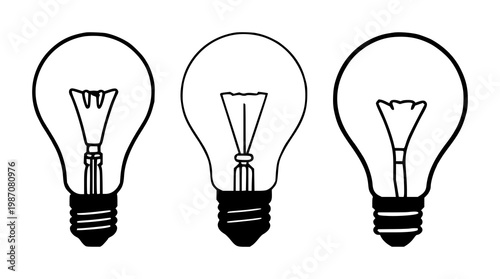 Lightbulb set with solid black icon design featuring inspiration, creativity and idea representation with minimalist and vector graphics