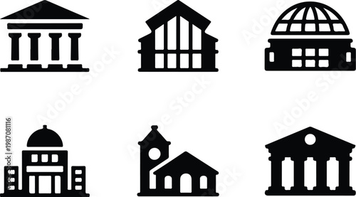 Museum Silhouette Icon Collection Set