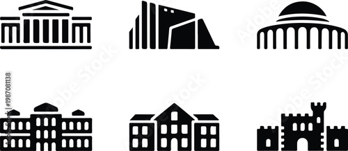 Museum Silhouette Icon Collection Set