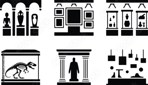 Museum Silhouette Icon Collection Set