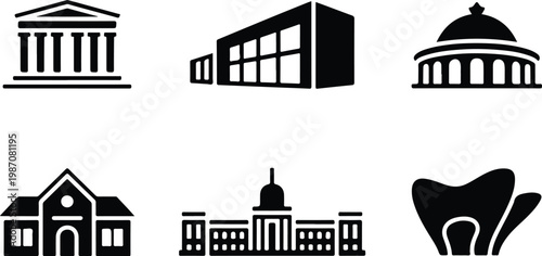 Museum Silhouette Icon Collection Set