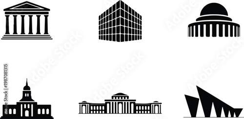Museum Silhouette Icon Collection Set