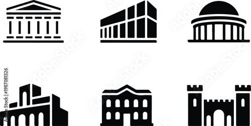 Museum Silhouette Icon Collection Set