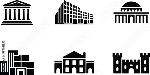 Museum Silhouette Icon Collection Set
