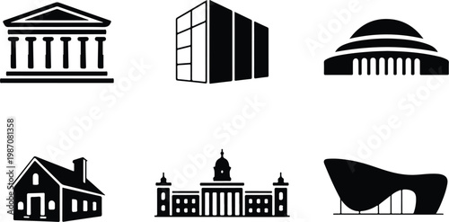 Museum Silhouette Icon Collection Set