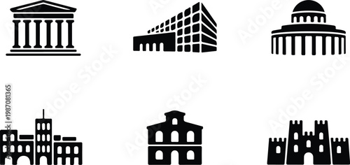 Museum Silhouette Icon Collection Set