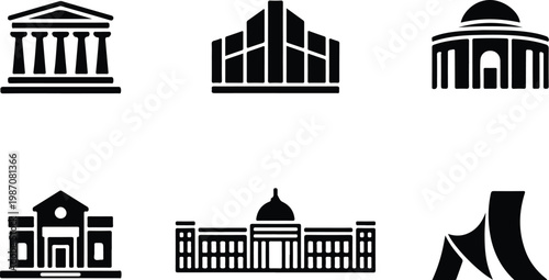 Museum Silhouette Icon Collection Set