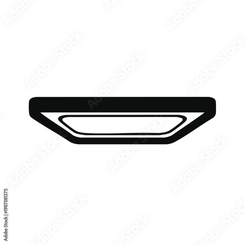Modern ceiling light fixture, black and white vector icon, minimalist lighting design, interior decor element