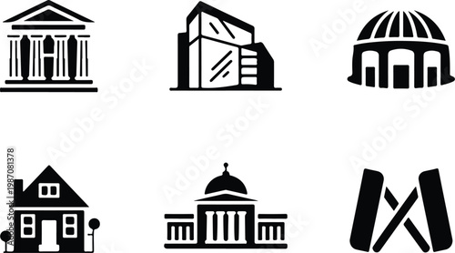 Museum Silhouette Icon Collection Set