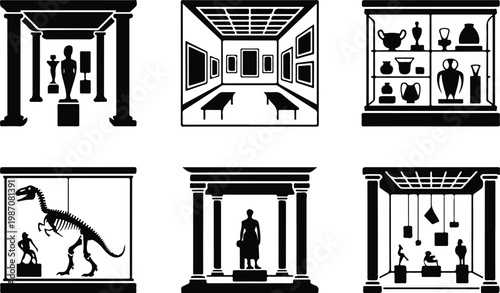 Museum Silhouette Icon Collection Set