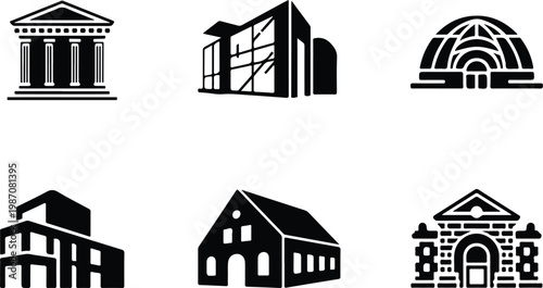 Museum Silhouette Icon Collection Set